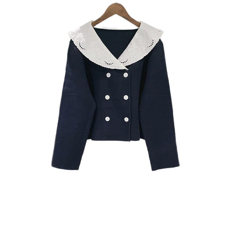 Women's Fashion Embroidered Hollow-Out Lace Knitted Coat