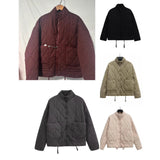 Winter Washed Cotton Jacket With A Diamond-Pattern Stand Collar