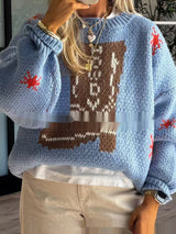 Christmas Boots Crew Neck Long Sleeve Midi Womens Knit Sweater