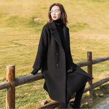 Women's Fashion Black Loose Woolen Coat