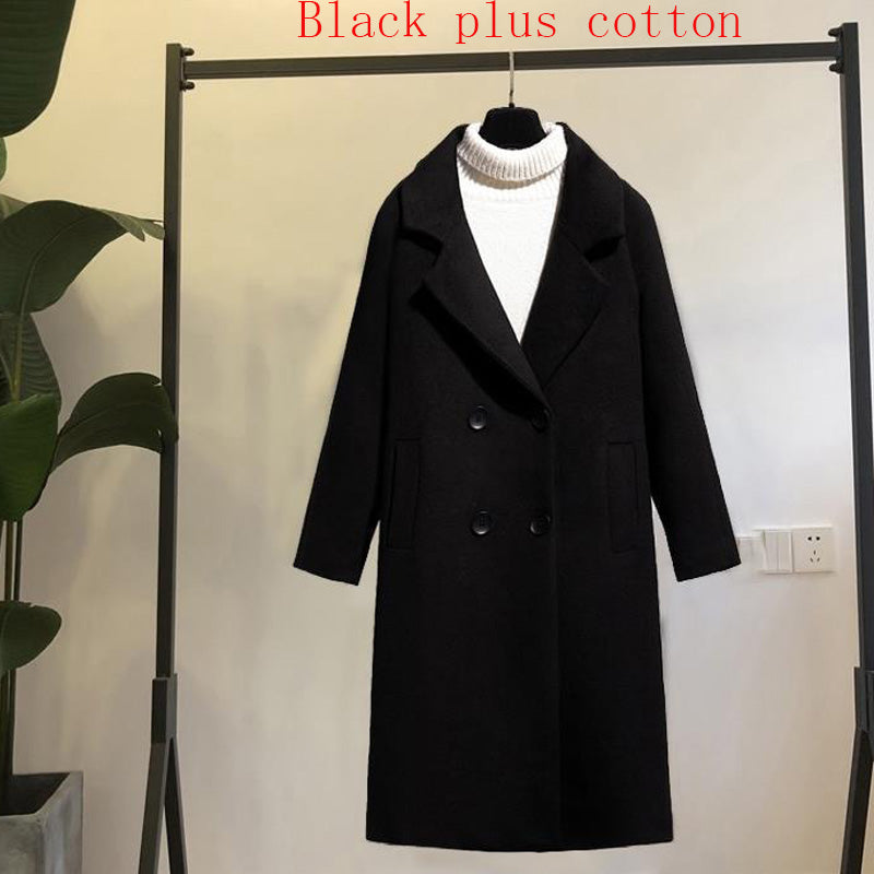 Women's Fashion Black Loose Woolen Coat