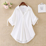 Summer New Style V-Neck Solid Color Loose Chiffon Blouse Plus Size Short-Sleeved Shirt