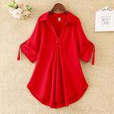 Summer New Style V-Neck Solid Color Loose Chiffon Blouse Plus Size Short-Sleeved Shirt