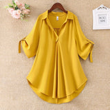 Summer New Style V-Neck Solid Color Loose Chiffon Blouse Plus Size Short-Sleeved Shirt