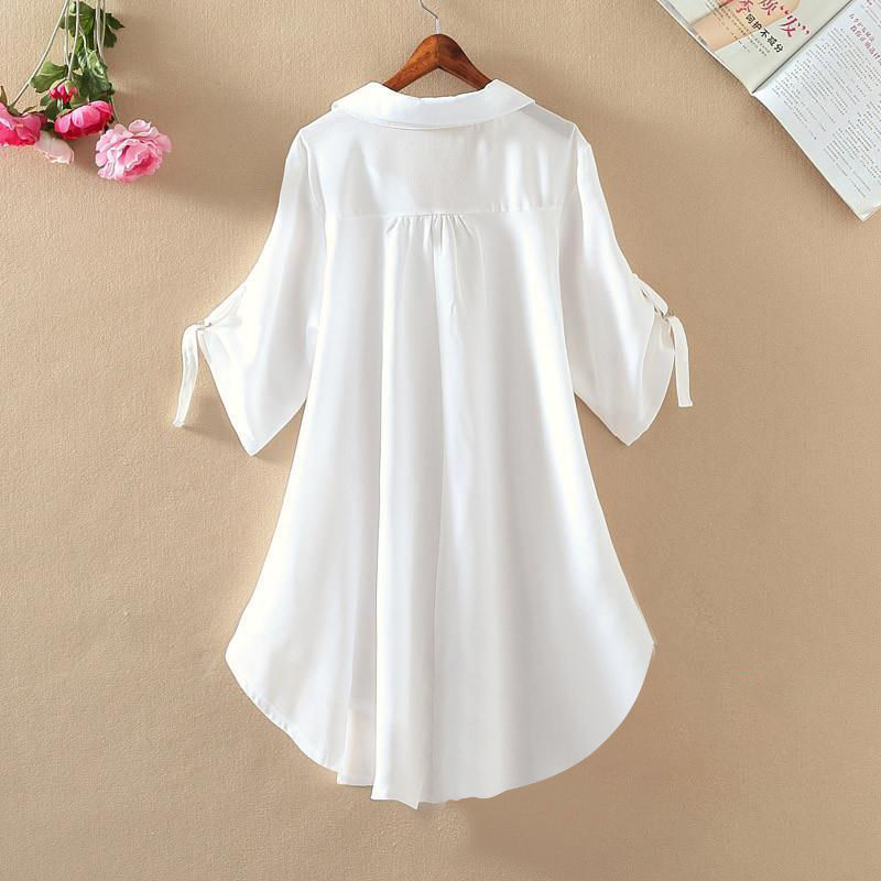 Summer New Style V-Neck Solid Color Loose Chiffon Blouse Plus Size Short-Sleeved Shirt