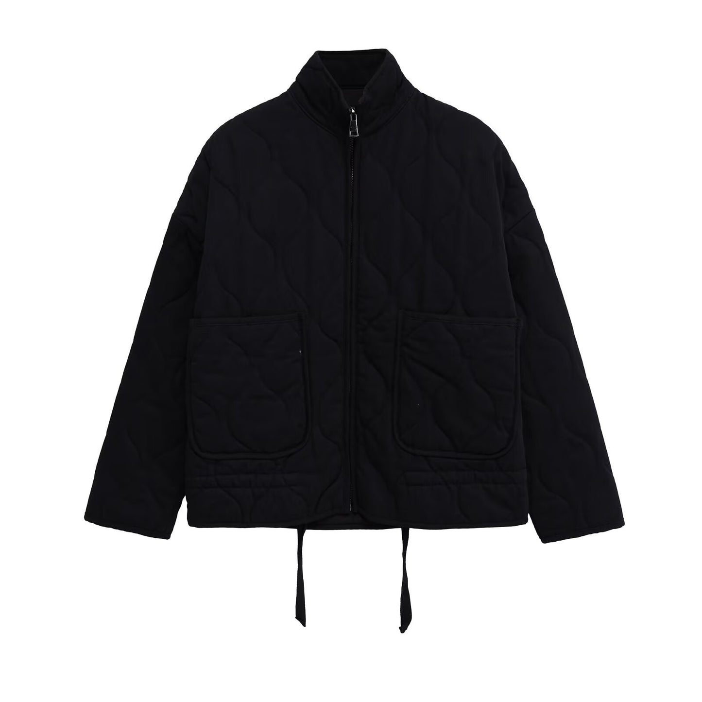 Winter Washed Cotton Jacket With A Diamond-Pattern Stand Collar