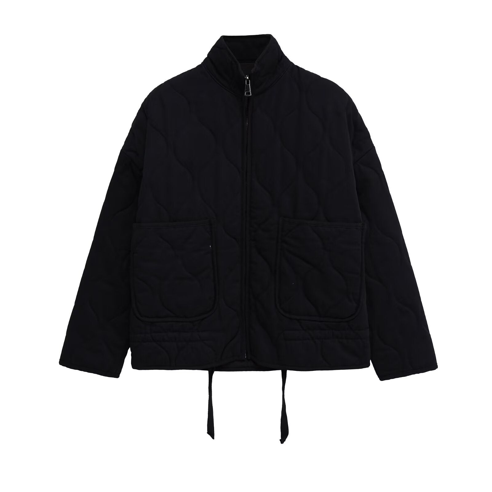 Winter Washed Cotton Jacket With A Diamond-Pattern Stand Collar