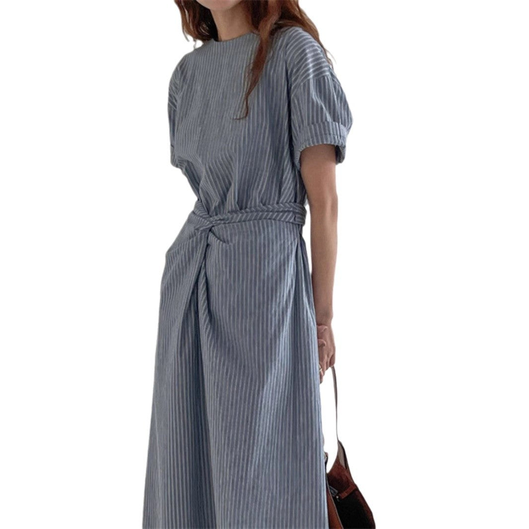 Striped Lace-up Waist-controlled Slimming Dress Women