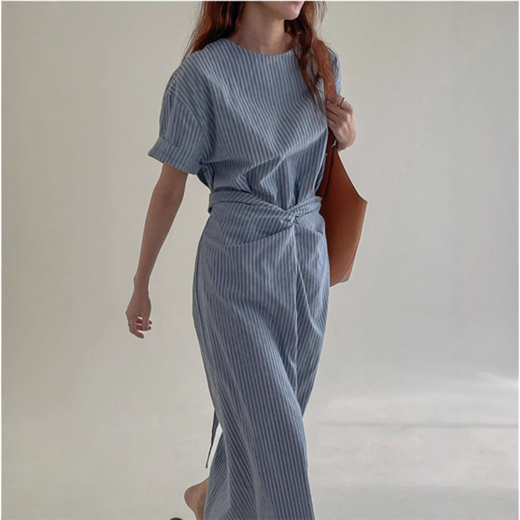 Striped Lace-up Waist-controlled Slimming Dress Women