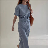 Striped Lace-up Waist-controlled Slimming Dress Women