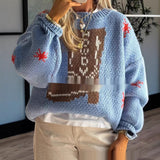 Christmas Boots Crew Neck Long Sleeve Midi Womens Knit Sweater
