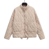 Winter Washed Cotton Jacket With A Diamond-Pattern Stand Collar