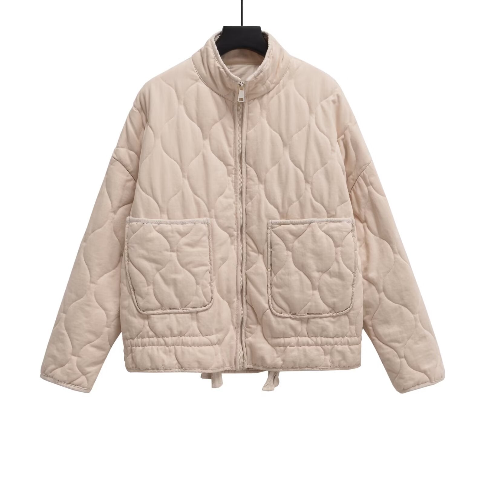 Winter Washed Cotton Jacket With A Diamond-Pattern Stand Collar