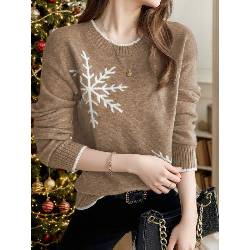 Snowflake Red Long Sleeve Top For Women