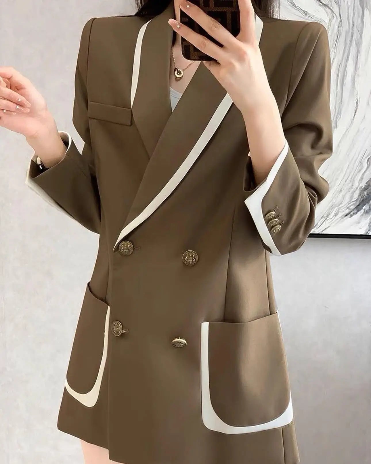 Elegant Contrast Trim Blazer for Women