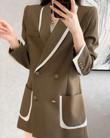 Elegant Contrast Trim Blazer for Women