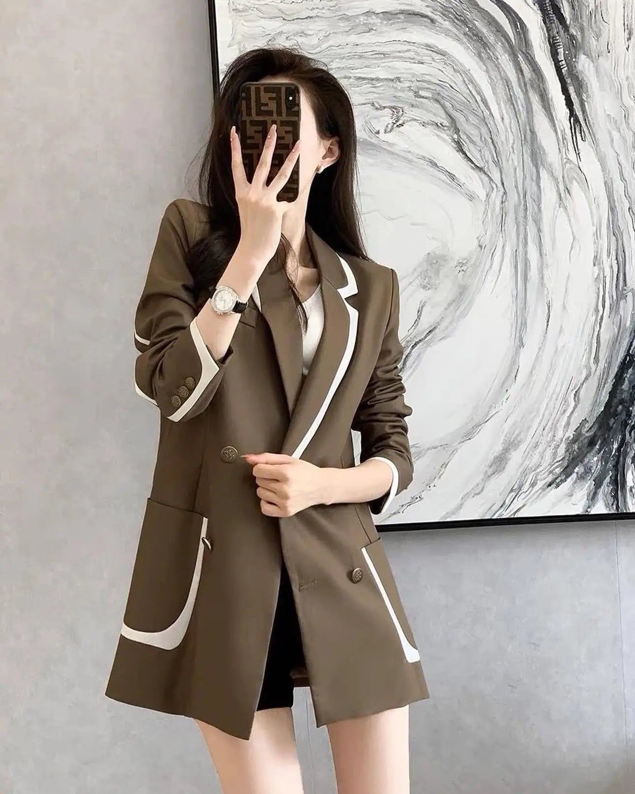 Elegant Contrast Trim Blazer for Women