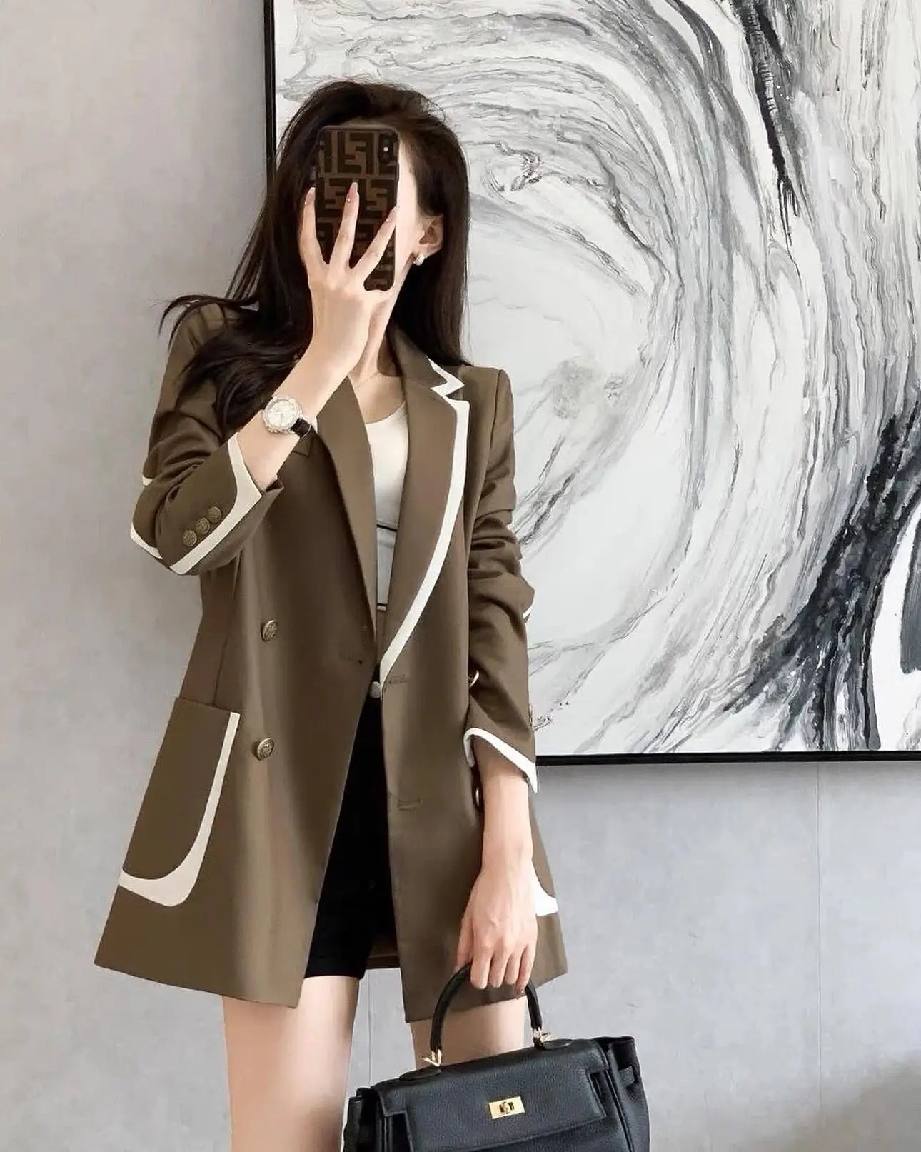 Elegant Contrast Trim Blazer for Women