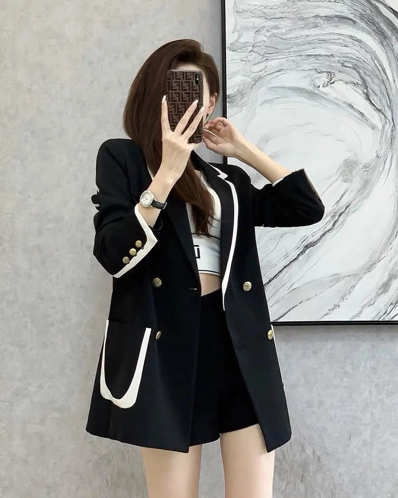 Elegant Contrast Trim Blazer for Women
