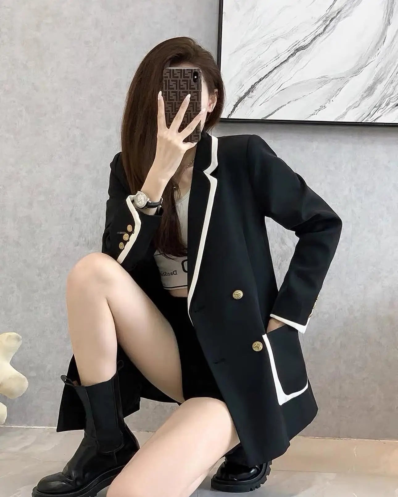 Elegant Contrast Trim Blazer for Women