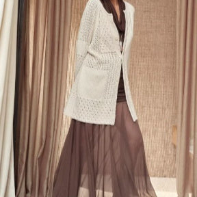 Lightweight Three-dimensional Cut  Slightly Sheer Mesh Skirt  Midi Length