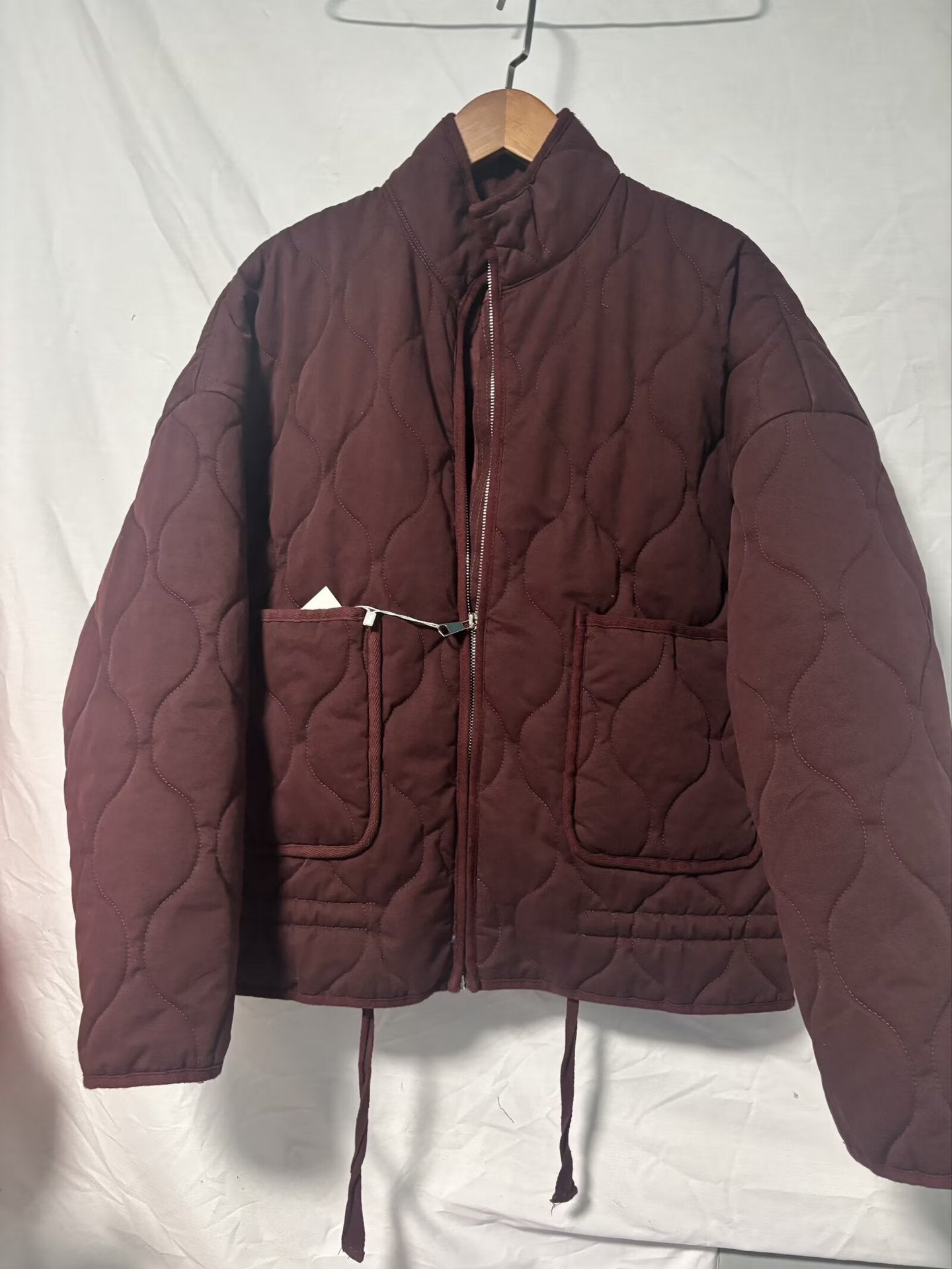 Winter Washed Cotton Jacket With A Diamond-Pattern Stand Collar