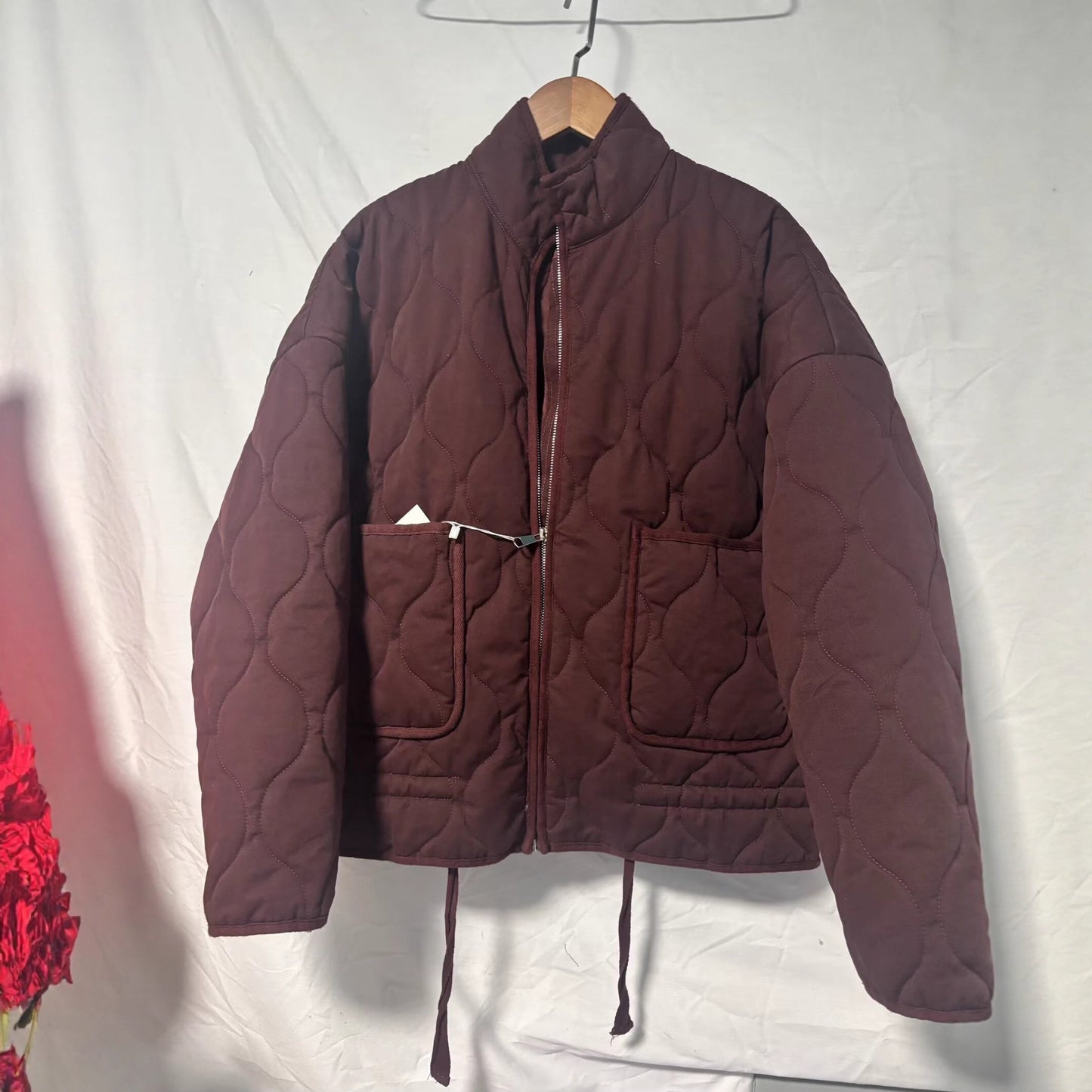 Winter Washed Cotton Jacket With A Diamond-Pattern Stand Collar
