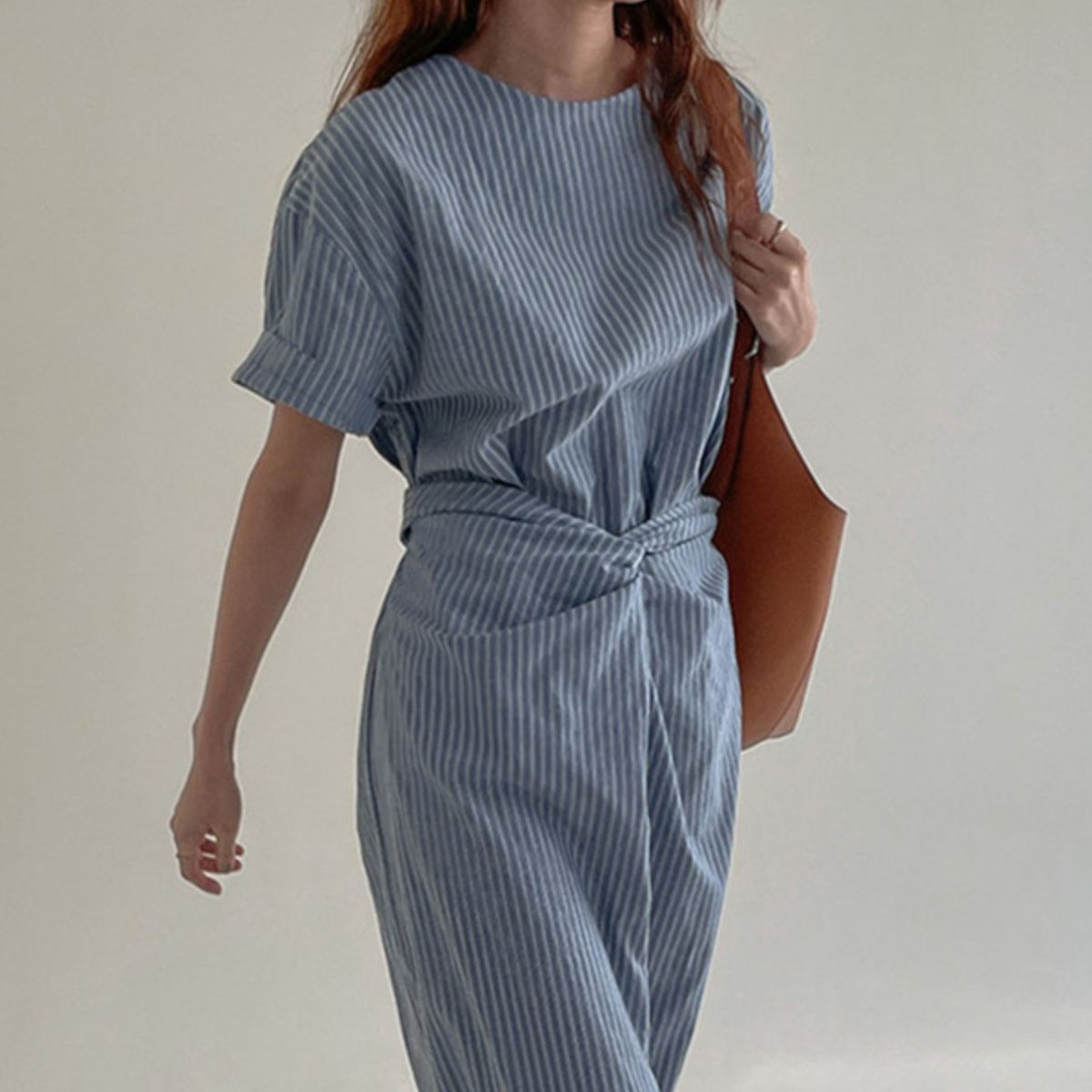 Striped Lace-up Waist-controlled Slimming Dress Women