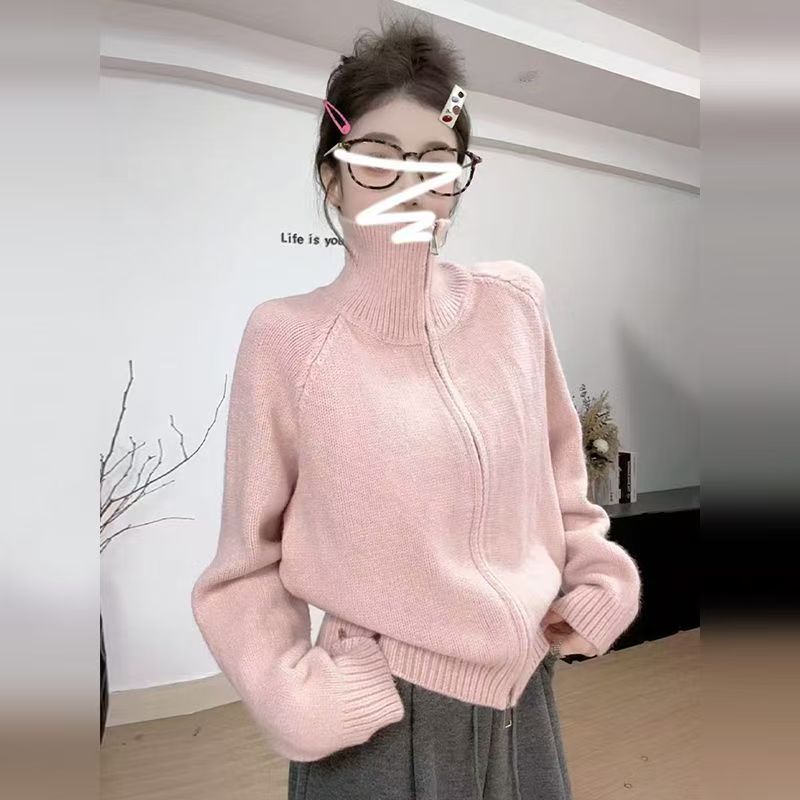Loose-fitting Simple Stand-collar Laid-back Knit Cardigan Top